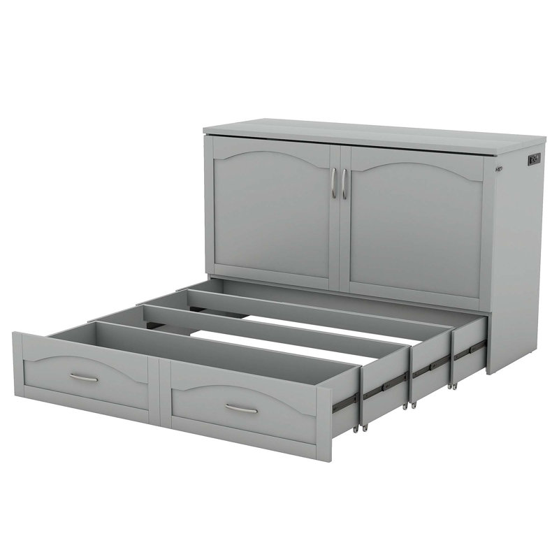 Samih Murphy Bed Cabinet with Outlets with Drawer, Queen, Gray