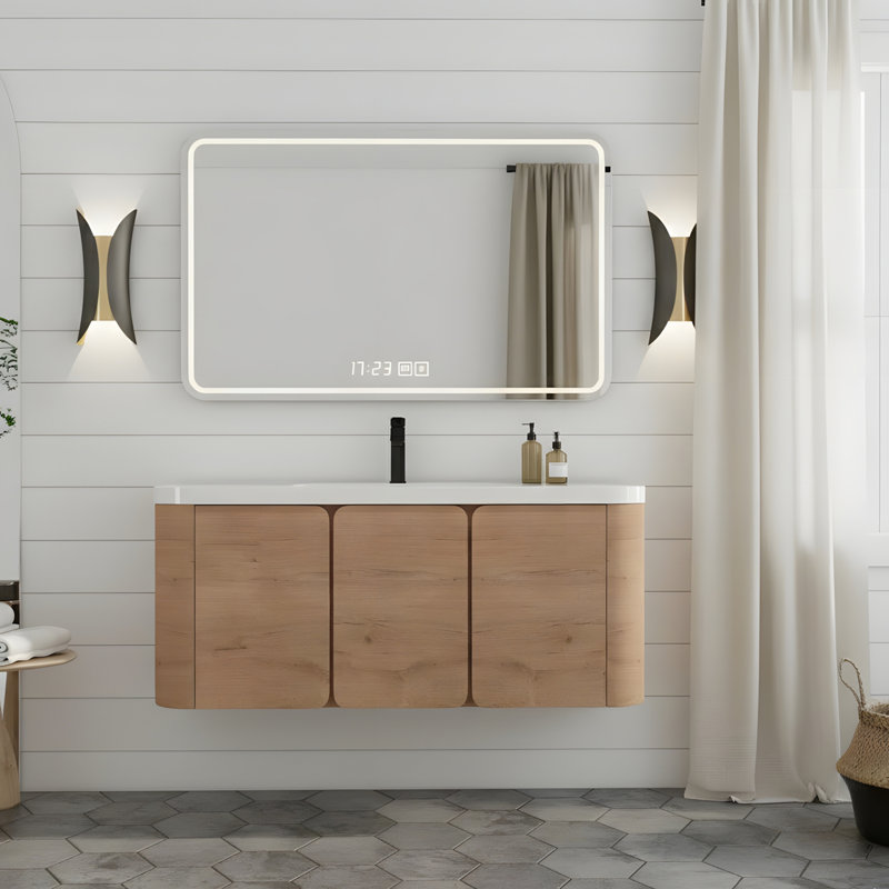 Meuble-lavabo mural avec lavabo en résine blanche, 47"