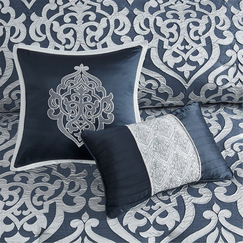 Ensemble d'édredon 8 pièces jacquard, Marine / Aargent