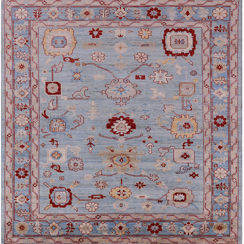 Tapis oriental bleu / rouge clair, Carré 6 pi