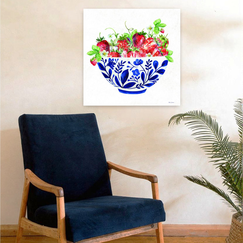Art mural abstrait bol de fraises, H 24 po x l 24 po
