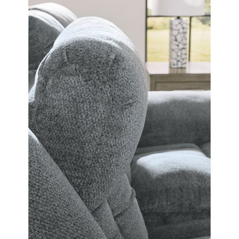Slate Gray Fabric Power Reclining Sofa with Adjustable Headrest