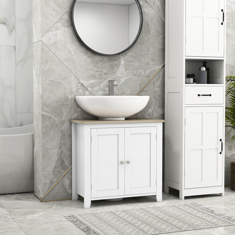 Organisateur de salle de bain sous l'évier - en forme de U, tablette réglable, armoire de charge de 66 lb, hauteur de 8,25 po, blanc