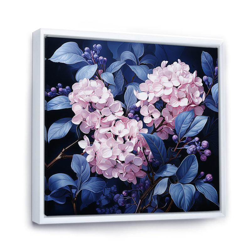 Jardin bleu de lilas IV sur toile, Cadre flottant blanc, H 30 po x l 30 po
