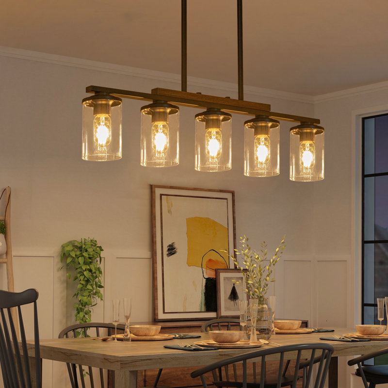 Linear Black Wooden Kitchen Island Pendant Light, 5