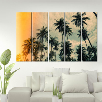 Impression sur toile tropicale imprimée: art mural en verre Palmiers, toile tendue 5P