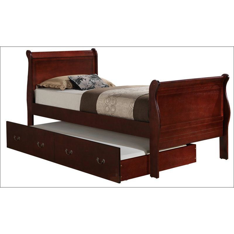 Lit simple avec rangement Classic, Cerisier, Lit simple