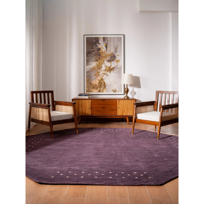 Maggiemae Hand Knotted Loom Wool Eco-Friendly Area Rugs - Octagon, Purple Color, Contemporary Modern Design, High Pile Thick Handmade Anti Skid Area Rugs for Living Room, Bed Room
