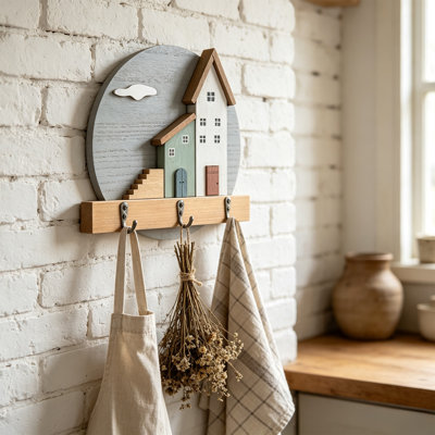 the hook Wooden Wall Mounted Hooks No Drill Entryway Key Holders Coat Rack Circular Decorative Hooks For The Home For Indoor Use Porches And Stores