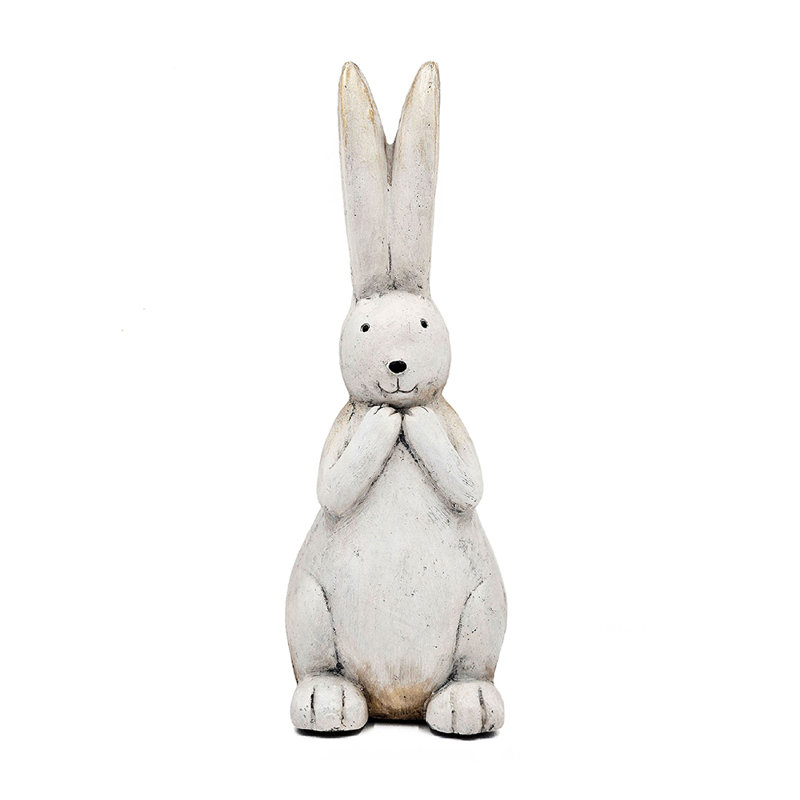 Lapin en magnésium texturé blanc avec détails dorés subtils, H 19,7 po x l 7,3 po x P 7,3 po