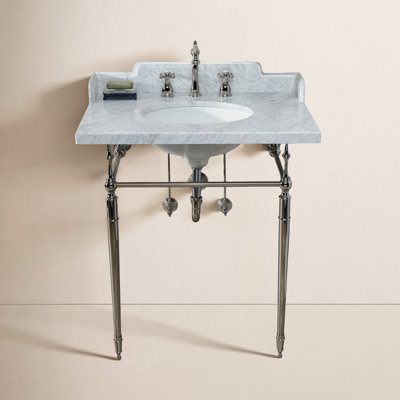 Kingston Brass Habsburg 30-Inch Carrara Marble Console Sink with Brass Legs (8-Inch, 3-Hole)