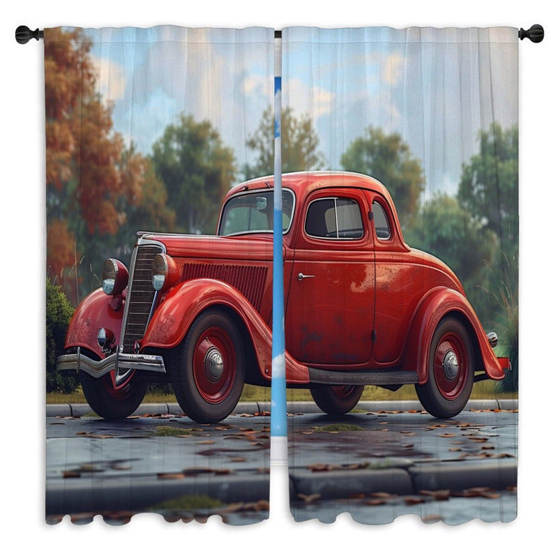 Rideaux de fenêtre de voiture rétro - 2 panneaux, L 56 po x L 78 po