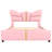 Full Size Upholstered PU Leather Bed Frame, With Butterfly Shaped Headboard And Footboard, Platform Bed Frame With Gold Metal Decorations, No Box Spring Needed, Light Pink-1406627858-1406627857