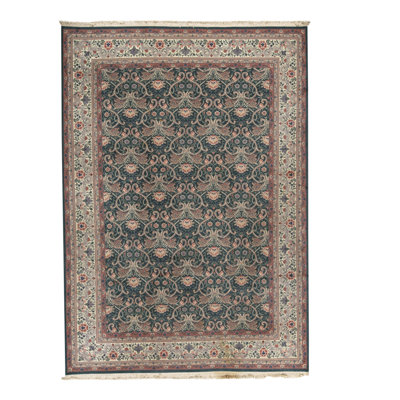 Hand-Knotted High-Quality Green and Cream Area Rug