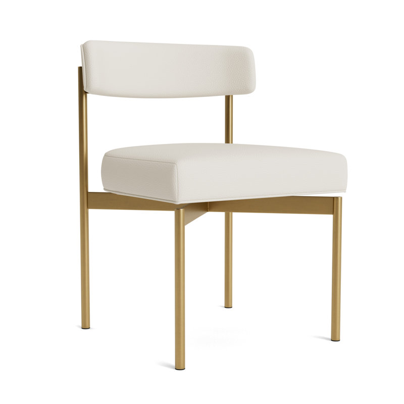 Remy Upholstered Dining Chair, Brushed Brass, Greenwich Performance Leather - Cream