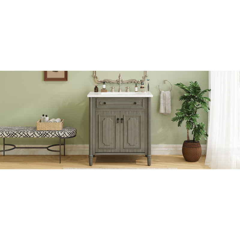 Meuble-lavabo 31 po avec lavabo, Gris antique / gris