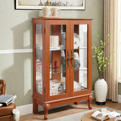Curio Cabinet With 2 Tempered Glass Doors, Adjustable Shelves And Led Light by Charlton Home