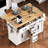 56.5'' Kitchen Island with Drop Leaf, Power Outlet, Embossed Vertical Stripe Rolling Kitchen Cart on Wheels with 4 Doors , 5 Deep Drawers and Adjustable Shelves, for Kitchen, Dining Room, White-998031620