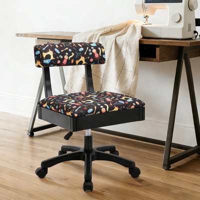 Chaise à coudre avec rangement sous le siège et support pour le dossier Chaise à roulettes à hauteur réglable pour meubles de salle de couture et machines à coudre