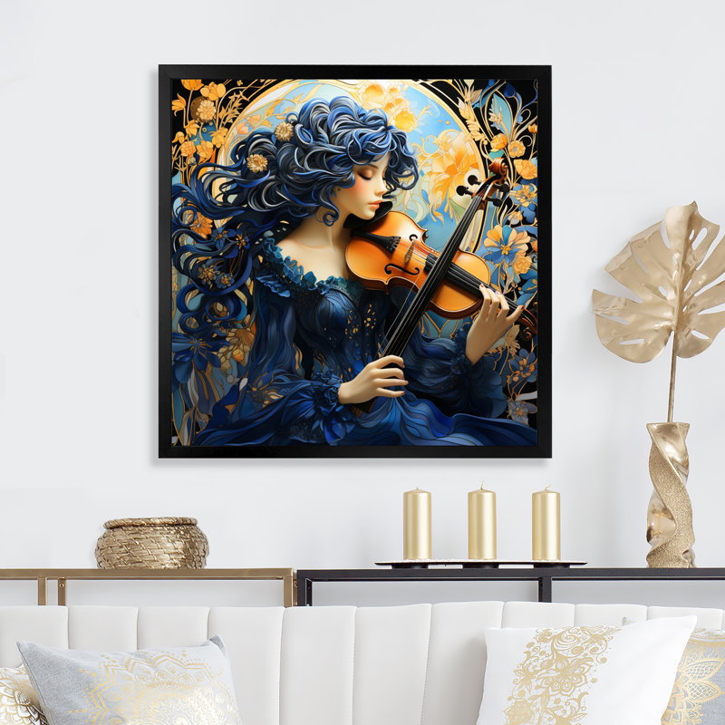 «Blue Music Classical Elegance II», reproduction sur métal, Black Single Picture Framed Canvas, 30" H x 30" W