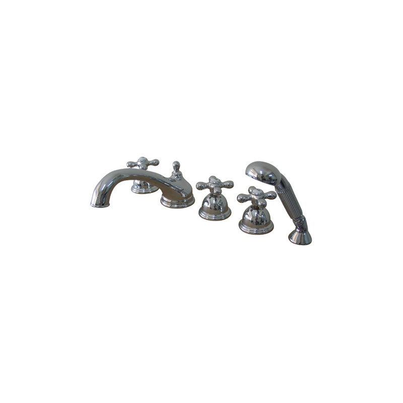 Made To Match Triple Handle Deck Mounted Roman Tub Faucet with Handshower, Polished Chrome