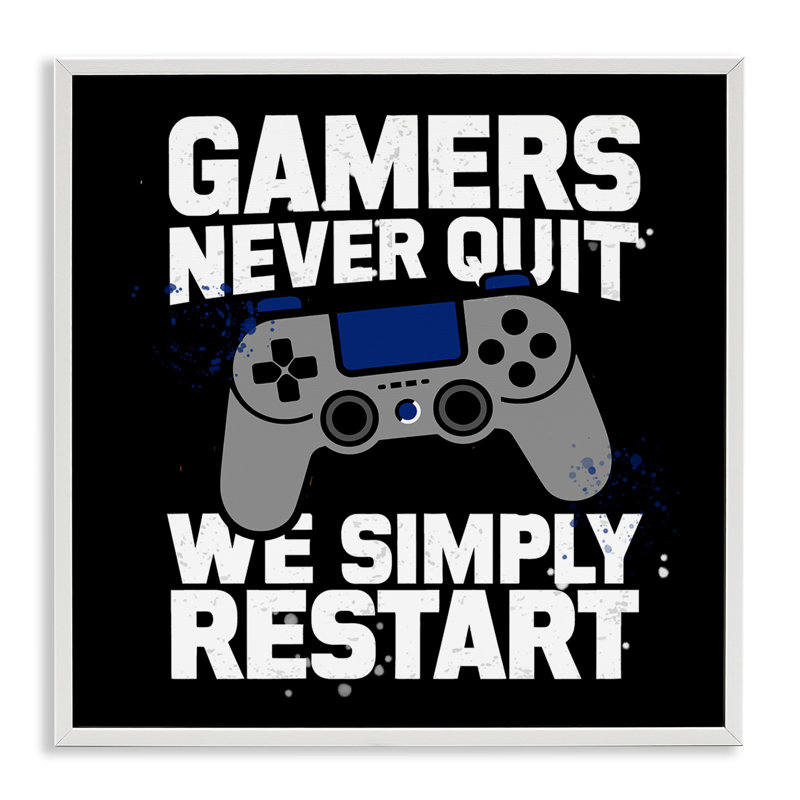 Gamers Never Quit Phrase Framed Giclee, design by Kim Allen, 17" H x 17" W, Coastal White Framed Giclee