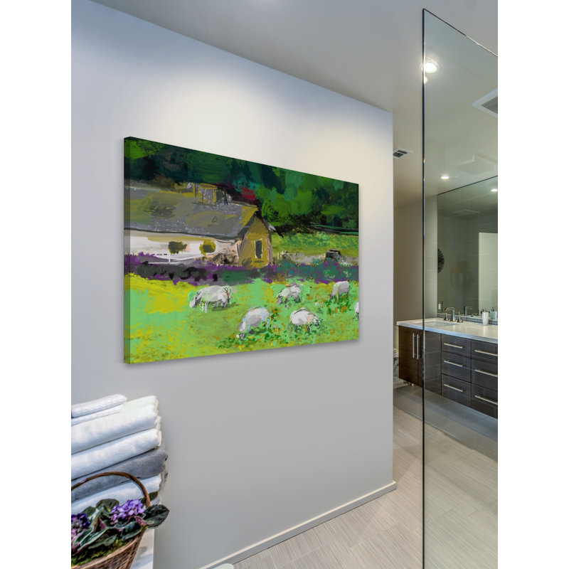 « cotswold farm » par arthur pina, reproduction d’art sur toile tendue, H 12 po x l 18 po x P 1,5 po