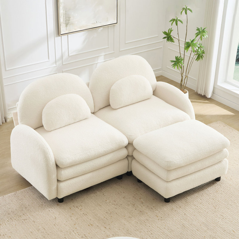 Canapé-lit en tissu Teddy, Blanc beige