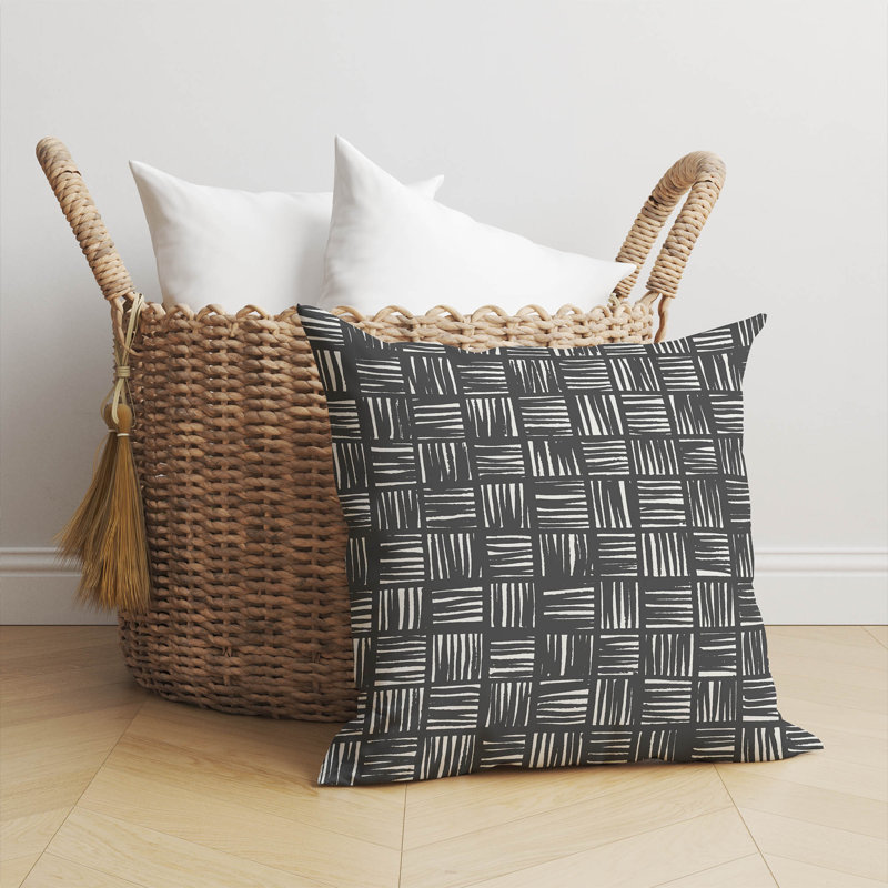 Coussin Lash, H 18 po x l 18 po, Ivoire / gris anthracite géométrique