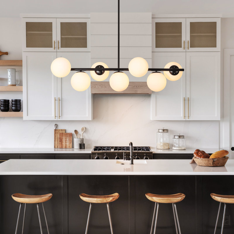 Luminaire suspendu pour îlot de cuisine à 7 lumières LineGlow, Noir mat