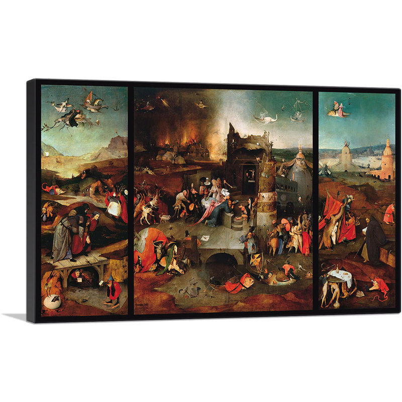 «The Temptation of St. Anthony 1516» par Hieronyme Bosch - reproduction d'art sur toile tendue, H 12 po x l 18 po x 1,5 po