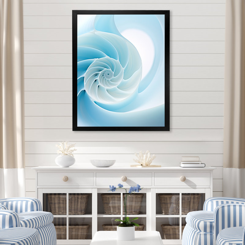 Abîme azur, Nautilus spirale sur toile, H 40 po x l 30 po x P 1,5 po, Cadre simple noir