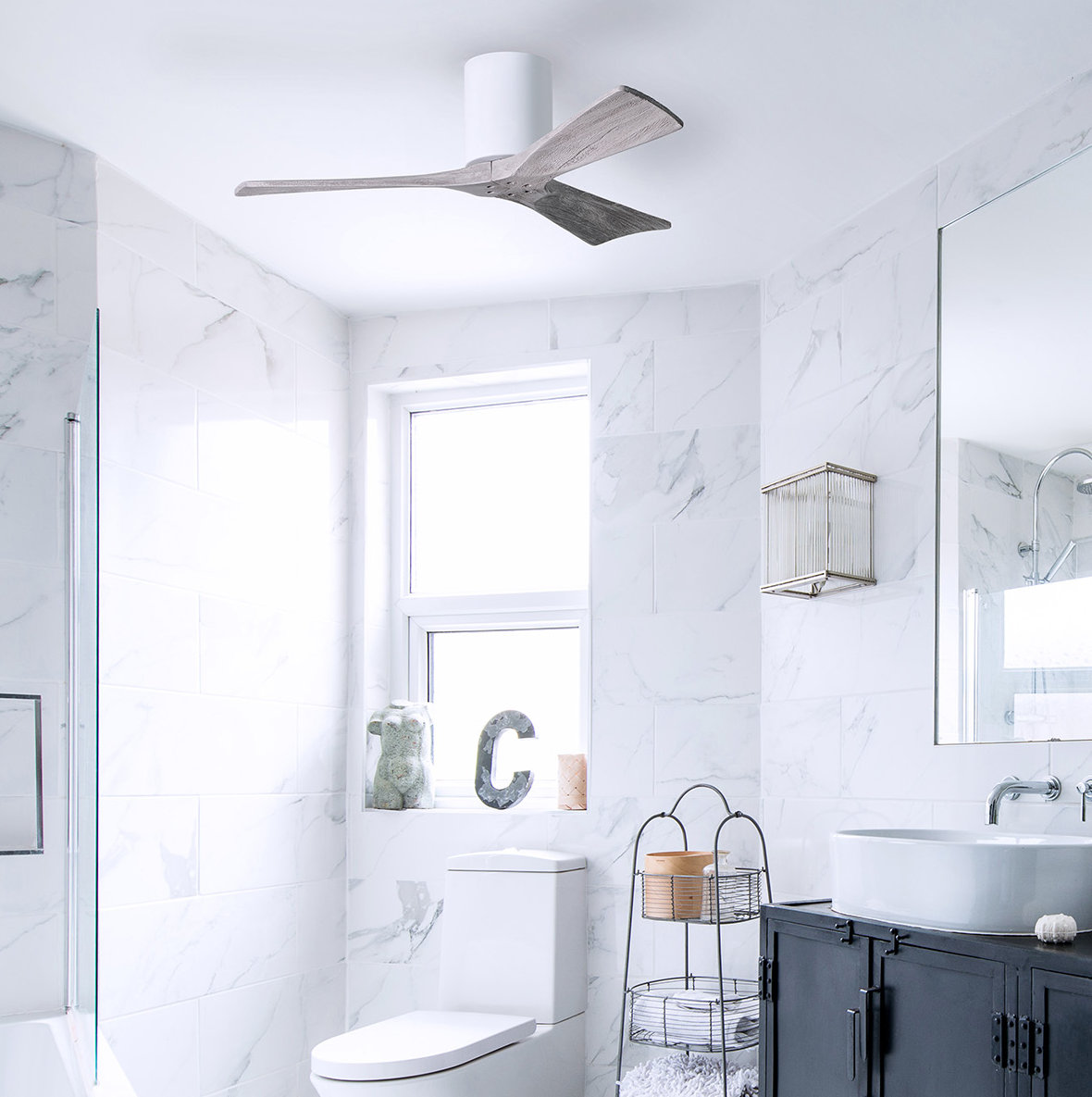 Olivier Ceiling Fan, Gloss White, 42", Barn Wood Tone