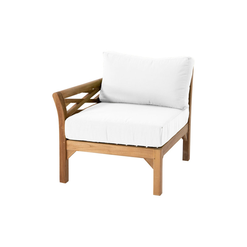 Chaise de patio en teck avec coussins Kendrica, Blanc