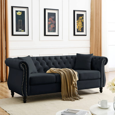 Chesterfield Sofa,3 Seater Sofa Tufted Couch with Metal Foot and Nailhead,2 Pillows -  Alcott HillÂ®, 8DBD0D9854FE4A139BAB130D943E741E