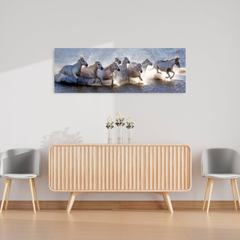 Wild Horses Gallop Water by Sally Widjaja - Wrapped Canvas Panoramic Print, 40.64 cm H x 121.92 cm W