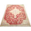 Tapis de couloir unique en laine noué à la main de style années 1960 de 9 pi 1 po x 12 pi 9 po en rouge / beige