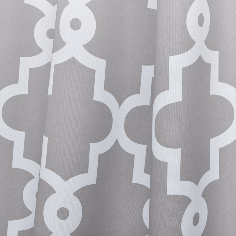Silver Geometric Polyester Room Darkening Curtain Panel