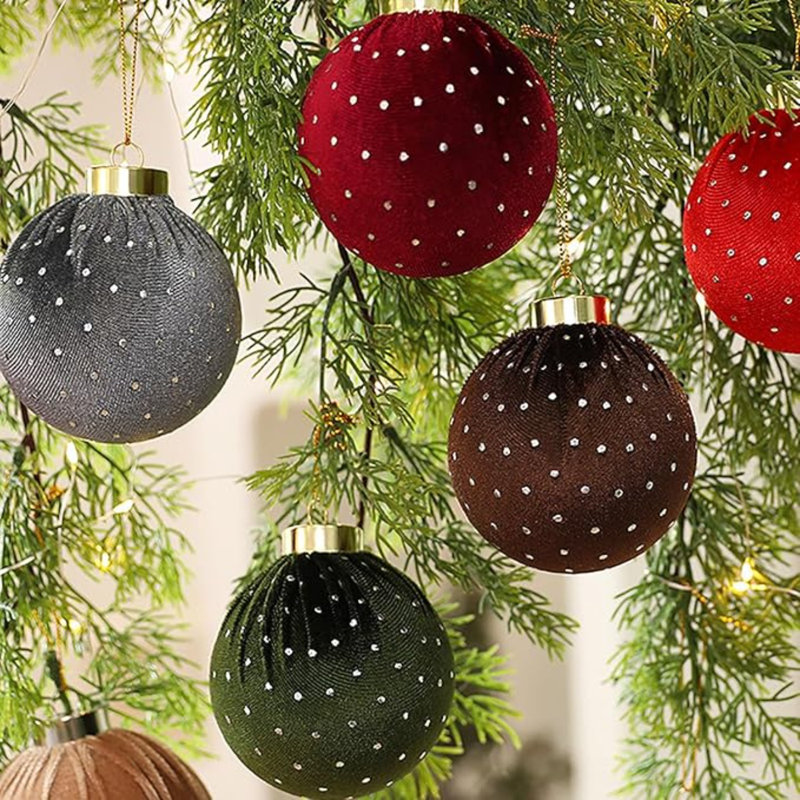 Ensemble de boules de Noël en velours, décorations d'arbre de Noël à paillettes, boules de Noël floquées, décoration de fête de mariage, centre de table