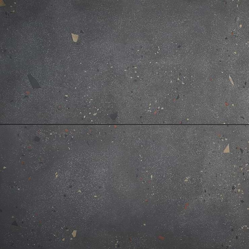 Kobe 24x48 Matte Terrazzo Look Porcelain Tile, Charcoal Gray