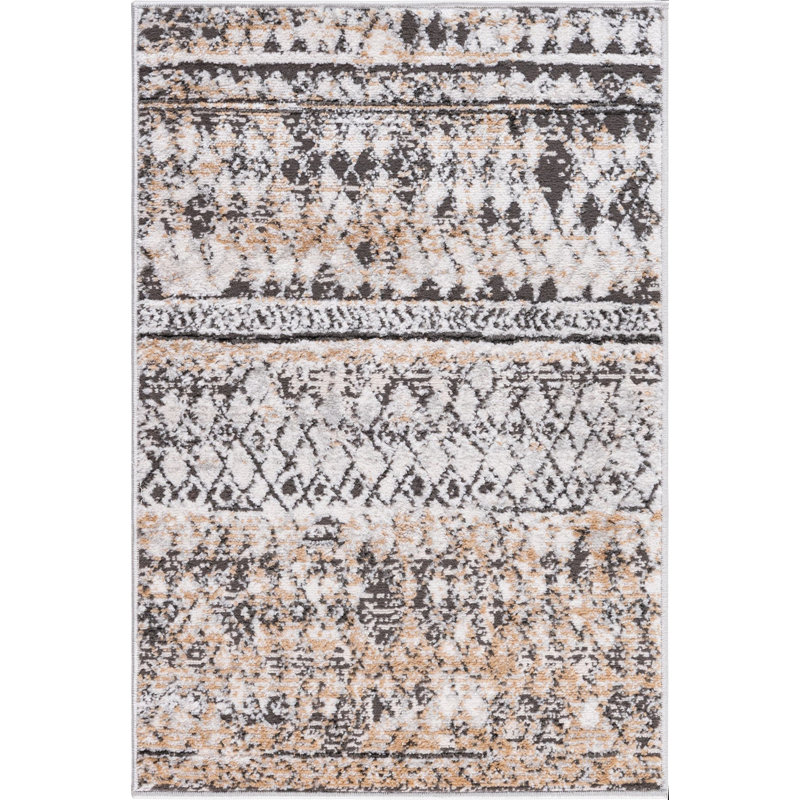 Tapis géométrique beige / bleu, Rectangle 2 pi 2 po x 3 pi 1 po