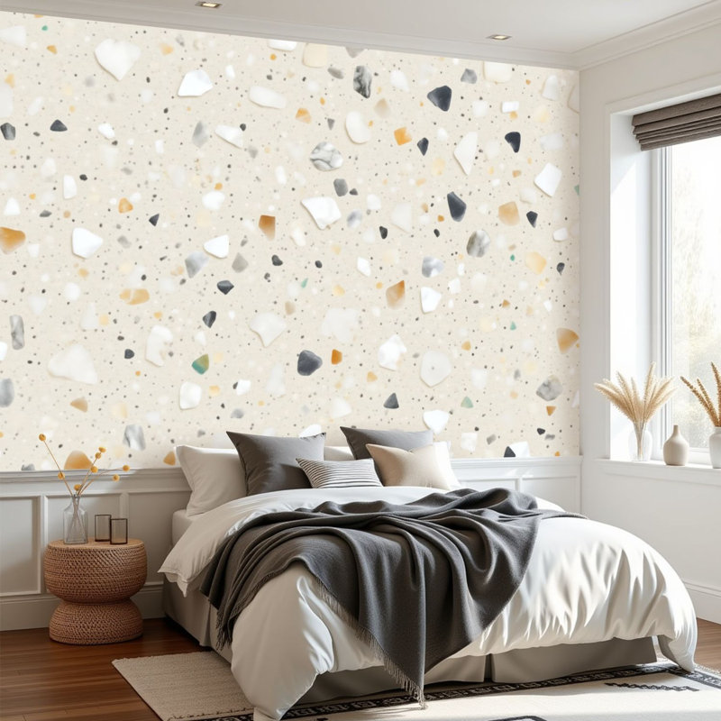 Papier peint auto-adhésif mural moderne Terrazzo Marble, 96" L x 69" W