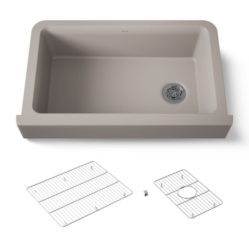 Cairn Undermount Single-Bowl Farmhouse Kitchen Sink, Matte Taupe
