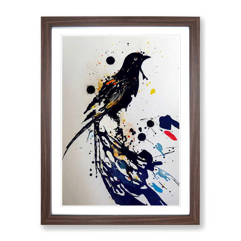 Bird Splash No.1 - Wall Art, 34cm H x 25cm W x 2cm D, Walnut Framed, Walnut
