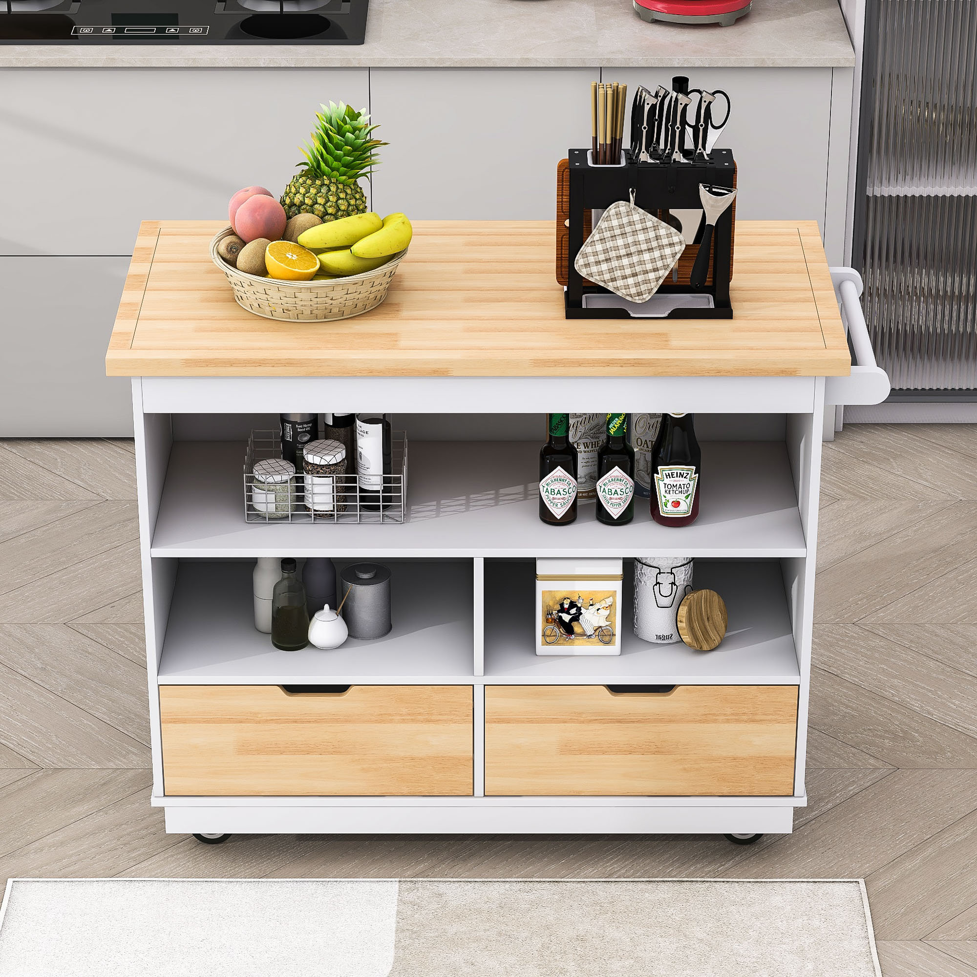 Latitude Run® Kitchen Cart Rolling Mobile Kitchen Island Solid Wood Top ...