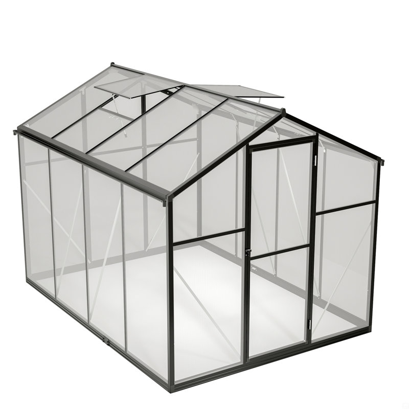 6X8 FT Greenhouse, Polycarbonate Greenhouse With Quick Setup Structure And Roof Vent, Aluminum Large Walk-In Greenhouse