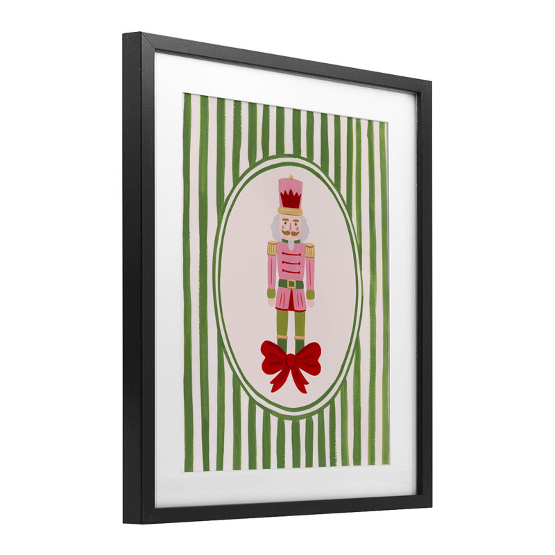 Casse-noisette avec rayures à ruban encadrées sous verre, design par Courtney Haley, Cadre noir minuit, H 16 po x l 13 po