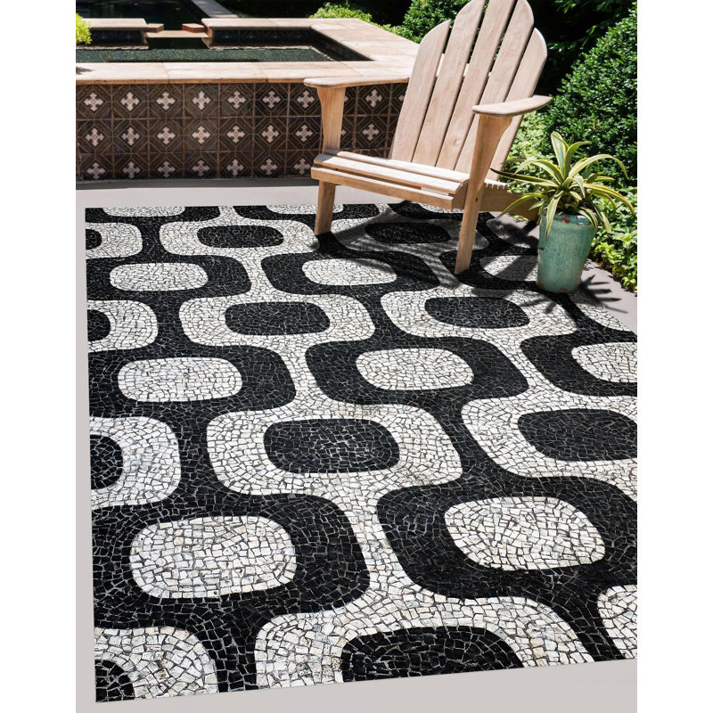 Jimeny Geometric Vinyl Machine Printed Indoor / Outdoor Area Rug, Rectangle 160 x 230cm