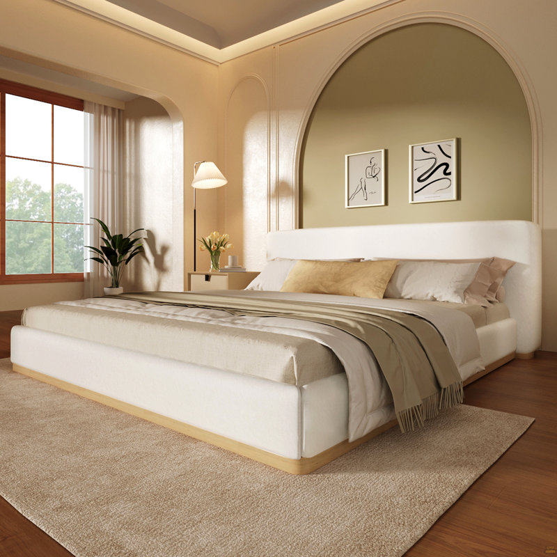Elegant Upholstered Bed With Solid Wood Frame, King