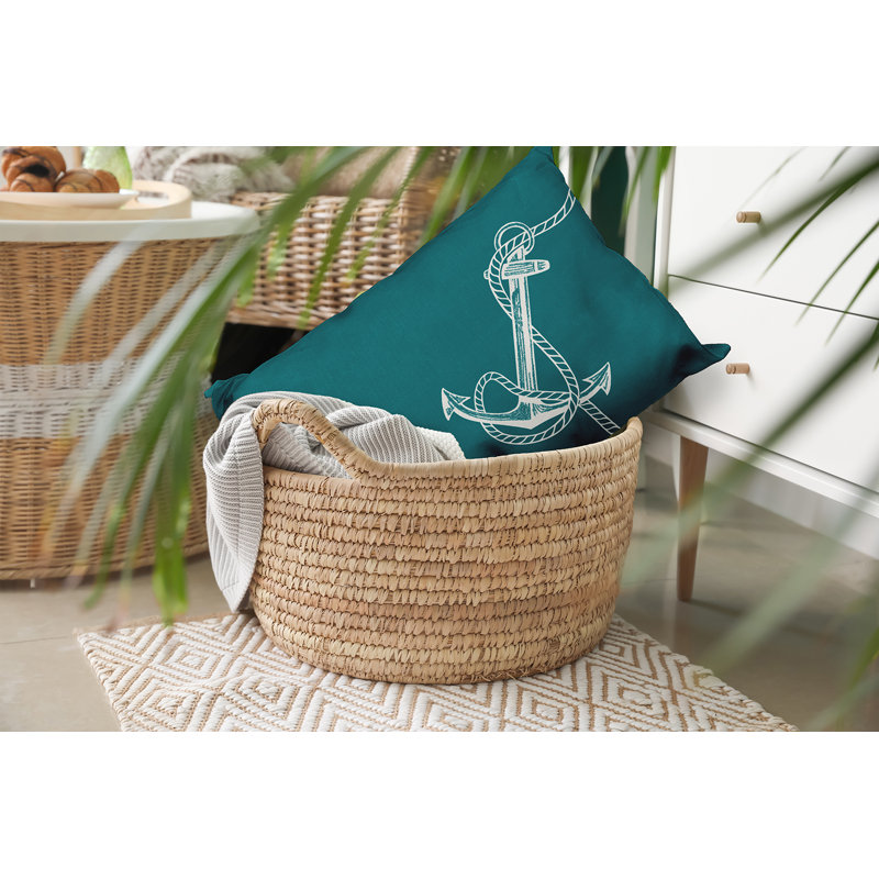Nautical Nights Anchor & Rope Square Pillow Cover & Insert, Ocean Teal, Rectangle 14" H x 20" W